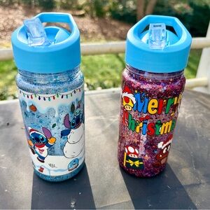 Kids Snow Globe Glitter Water Bottles with Christmas Designs- CLEARANCE